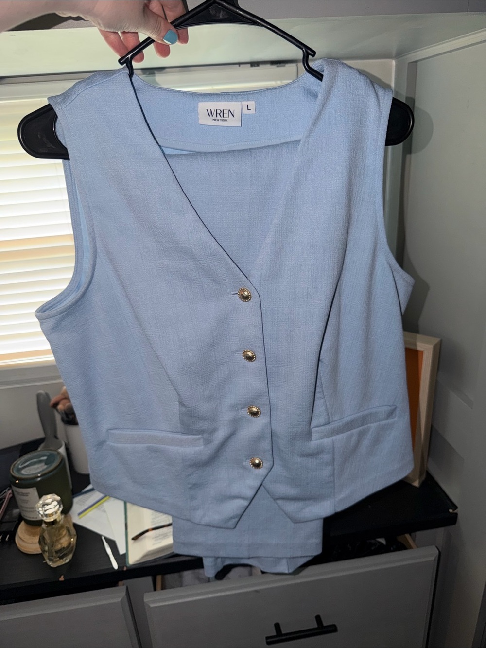 WREN Pale Blue Sleeveless Button Vest
